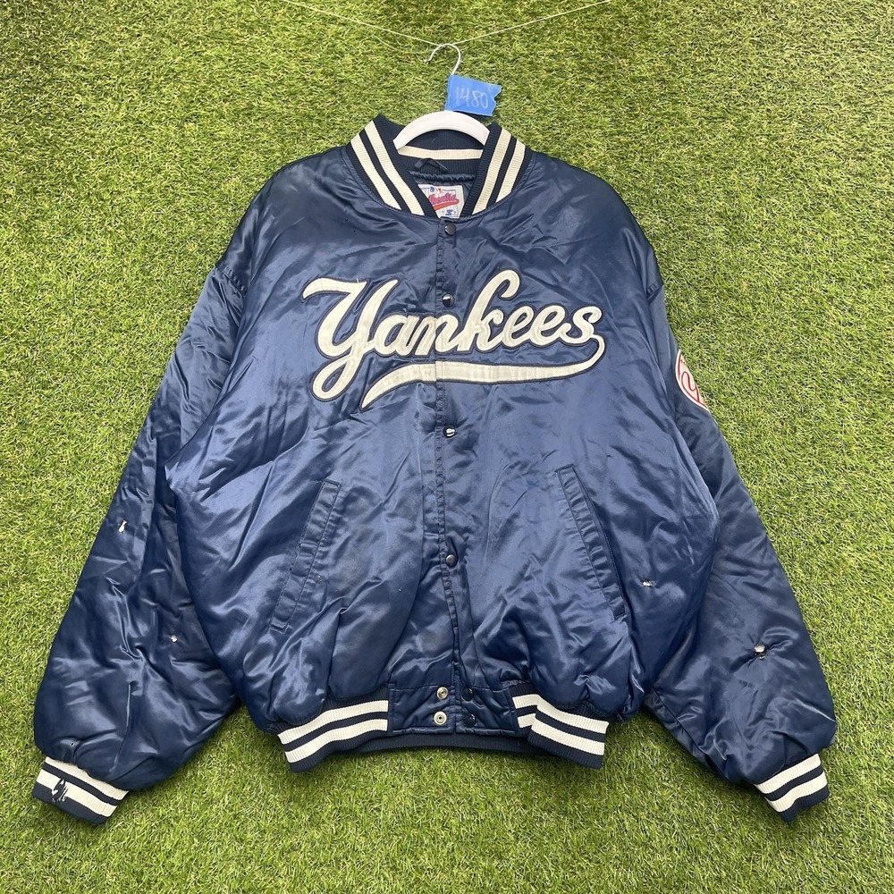 Vintage New York Yankees Satin Starter Jacket Mens XL Snap Diamond Collection